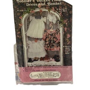 Vintage Sewing Pattern Toddlers Tucked Pinafore Dress and Bonnet